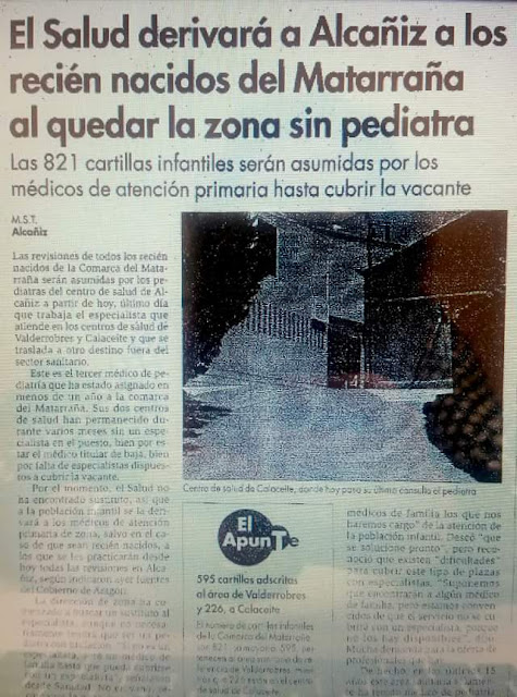 El Salud derivará a Alcañiz a los recién nacidos del Matarraña al quedar la zona sin pediatra