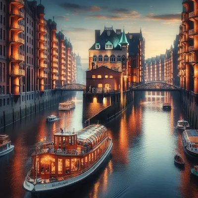 Auf dem Bild ist die Speicherstadt von Hamburg zu sehen.