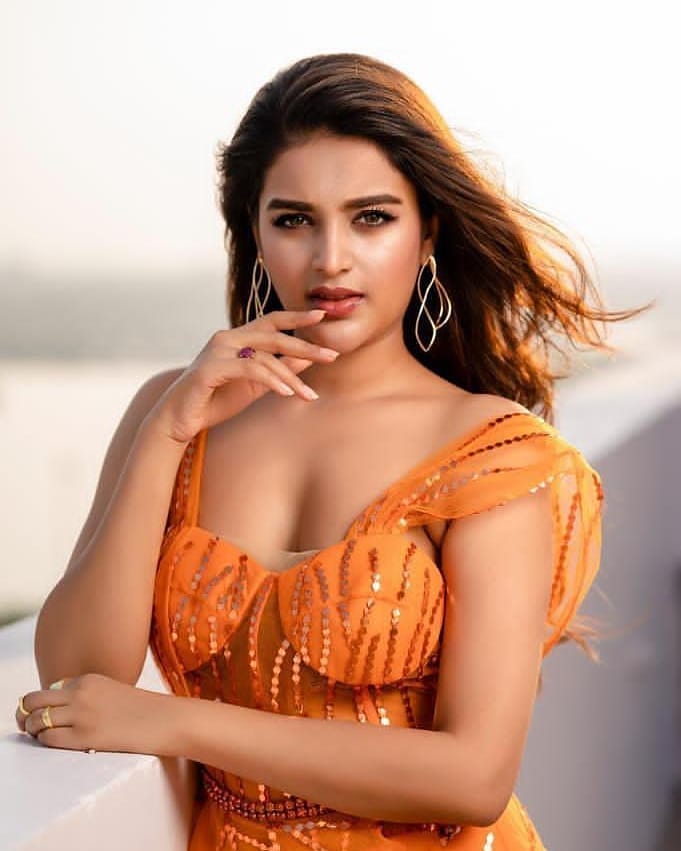 Actress Nidhhi Agerwal Latest Photoshoot Stills in Orange Dress