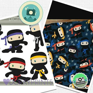 This is an image of cartoon ninjas bearing colorful headbands and waist-sashes.