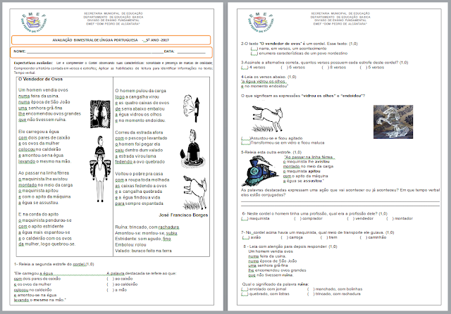 Avaliação pronta para imprimir e disponível em modelo editável (word) para baixar, indicado a alunos do 5º ano do Ensino Fundamental.