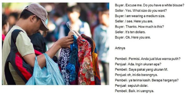 contoh percakapan jual beli pakaian di pasar dalam bahasa inggris dan artinya
