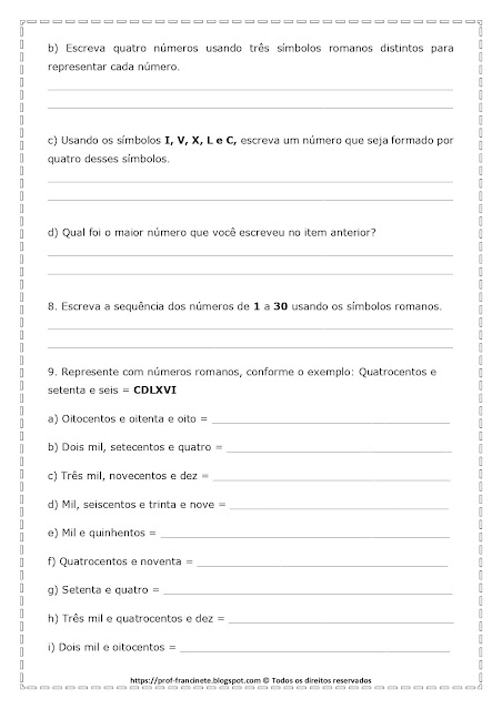 SISTEMA DE NUMERAÇÃO ROMANO – 4° E 5º ANO