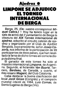 Torneo Abierto de Ajedrez Berga 1985, recorte de prensa