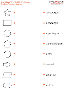 aMamaLovePrint . Grade 2 English Worksheets . Vocabulary - Shapes Spelling Exercise PDF Free Download