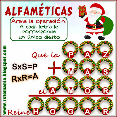 Alfamética, Criptoaritmética, Criptosuma, Criptograma, Navidad, Matemáticas y Navidad, Juego de palabras, Suma de palabras, Desafíos matemáticos, Retos matemáticos, Problemas matemáticos