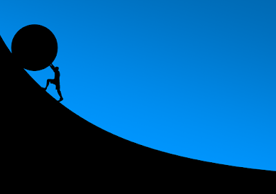 Image by Schäferle from Pixabay  Man pushing a large round object up a steep hill. #strength