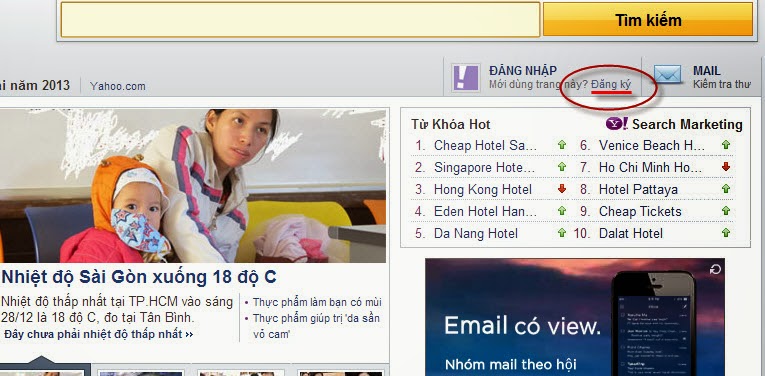 Đăng ký Yahoo Chat Mail bằng Tiếng Việt