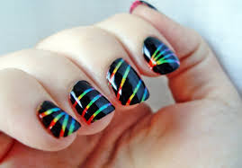 Nails Decorated with Rainbow and Clouds