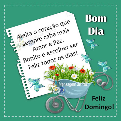 Ajeita o coração que sempre cabe mais Amor e Paz. Bonito é escolher ser Feliz todos os dias! Feliz Domingo! Bom Dia!