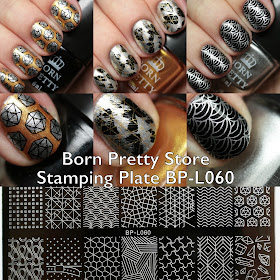 Born Pretty Store Stamping Plate BP-L060 with Stamping Polishes #2 Silver and #3 Black