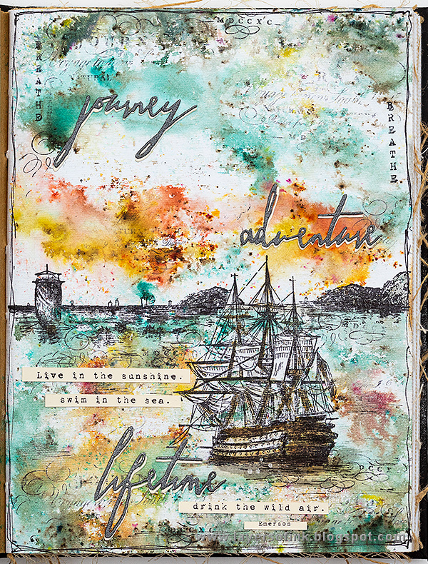 Layers of ink - Dramatic Seascape Journal Page by Anna-Karin Evaldsson.