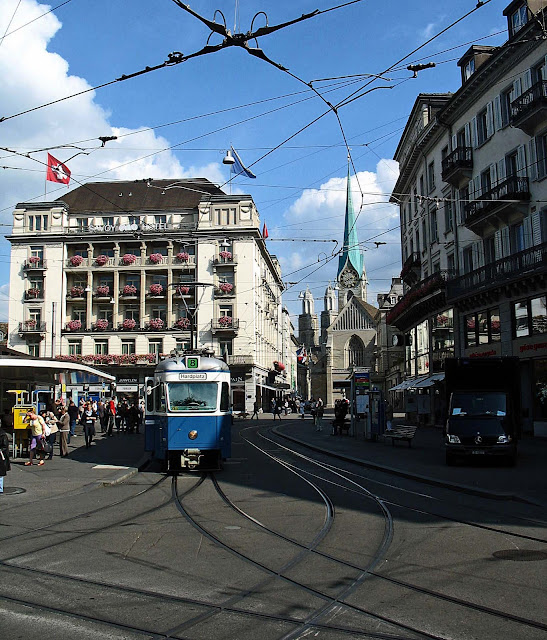 Tram Stop in Zurich Square