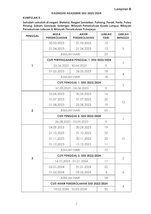 Kalendar Akademik Sesi 2023/2024 Kumpulan B