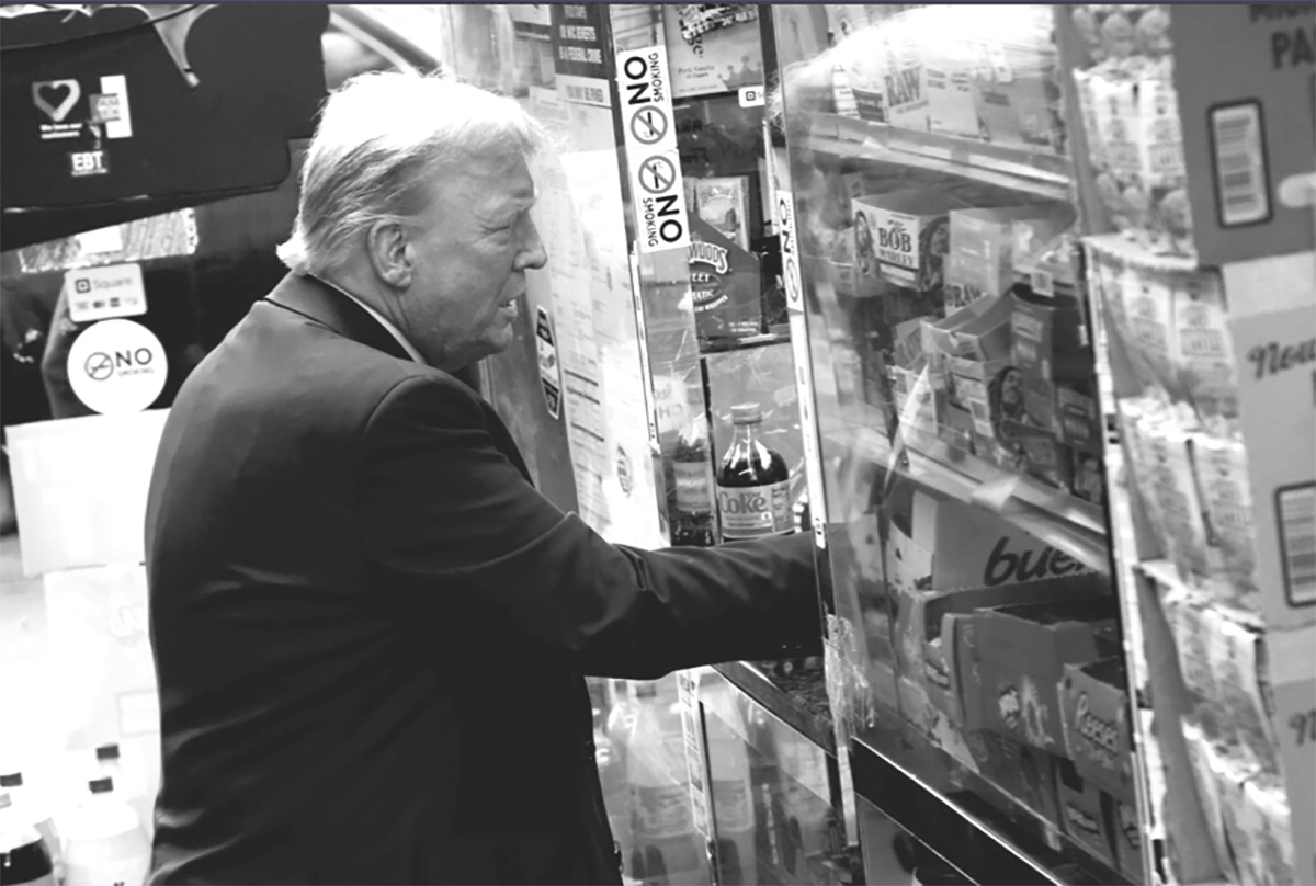 Former President Donald Trump visits the bodega where clerk Jose Alba stabbed to death an ex con who attacked him. Alba was originally charged with second-degree murder by DA Alvin Bragg's office. The charges were later dropped. -Photo by Truth Social