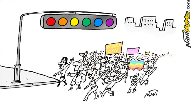 Semáforo em dia de parada gay