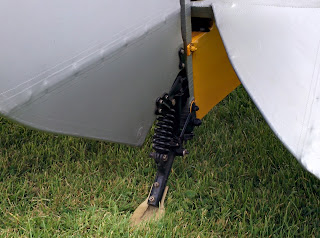 Close-up of Tiger Moth tail skid, showing its attachment to the rudder