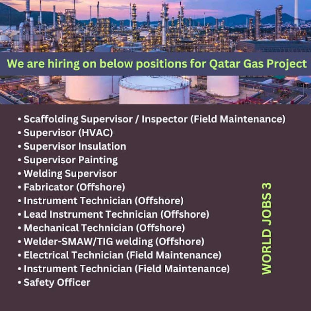 We are hiring on below positions for Qatar Gas Project