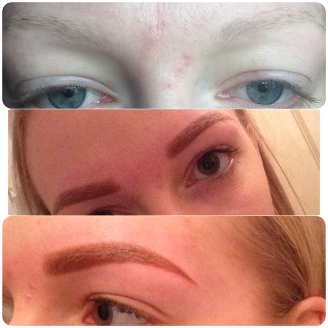 my eyebrows in natural form (top) after tattooing 