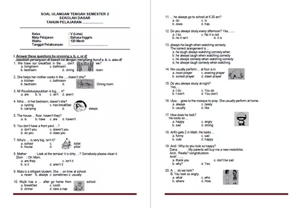 Soal Uts Bahasa Inggris Kelas 5 Sd Mi Semester 2 Berkas Edukasi