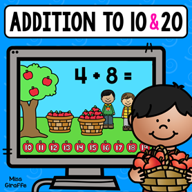 Addition to 10 and 20 practice with these cute digital math games kids can play to practice adding in a fun way!