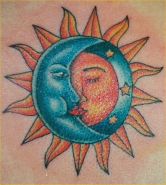 the intertwined half sun and half moon tattoos are used to signify love and 