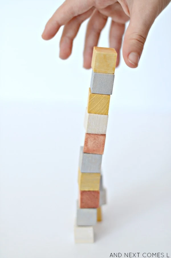 Building towers with DIY metallic dyed mini blocks from And Next Comes L