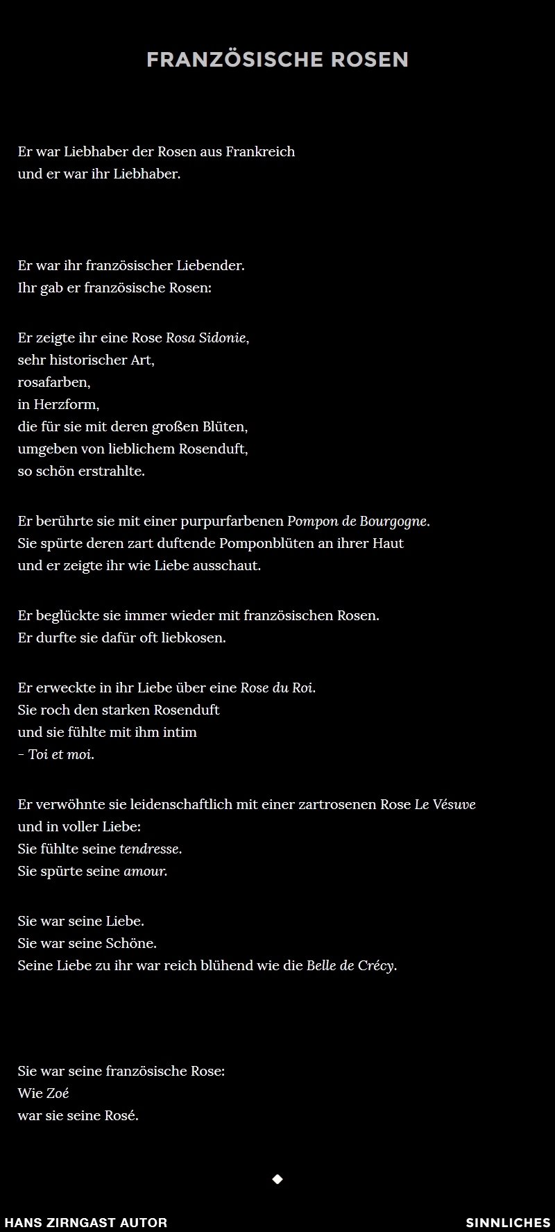 Hans Zirngast Autor - Sinnliches Gedicht - Französische Rosen