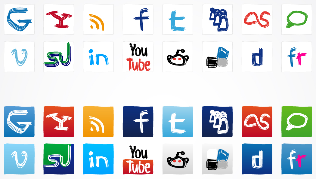 170+ Free Hand-Drawn Web 2.0 Social Media Icons