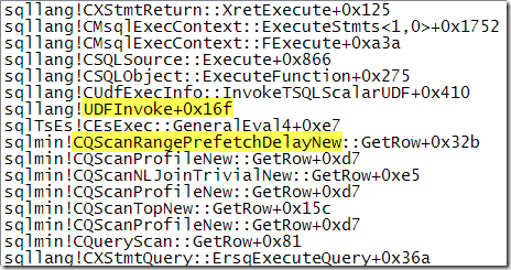 Call stack showing UDF invocation