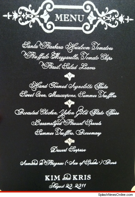 Kim Kardashian Wedding Favor Link Wedding Menu