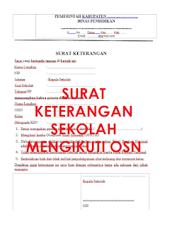 CONTOH SURAT KETERANGAN SEKOLAH MENGIKUTI OSN