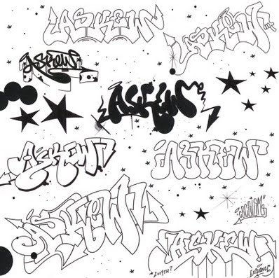 Graffiti sketch with the words Askew with 8 different styles image