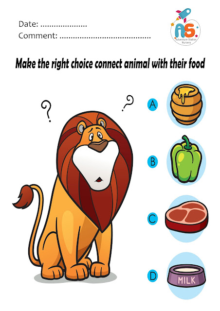 اوراق عمل عن طعام الحيوانات للاطفال