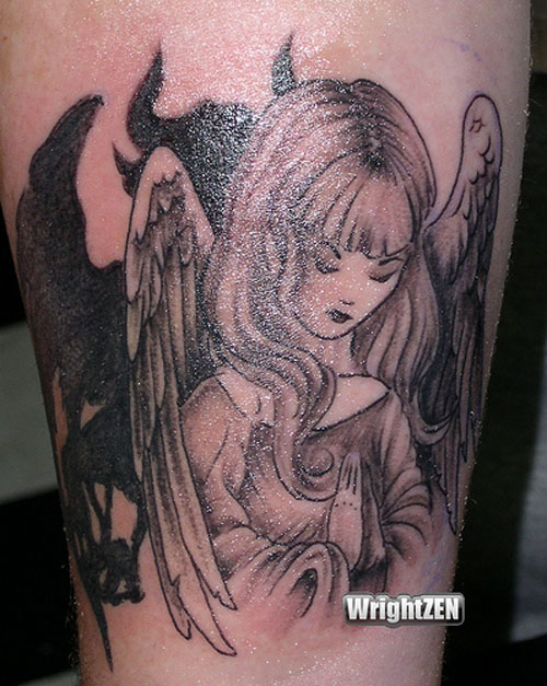 unique angel devil tattoos design colorful