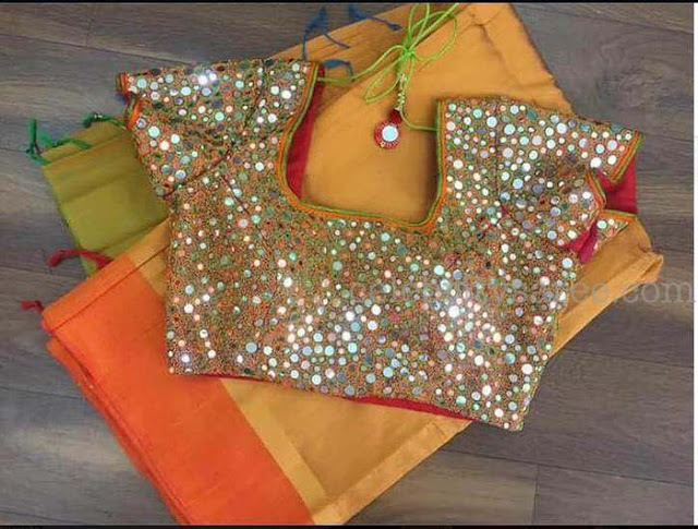 Mirror work Blouses with Simple Saris