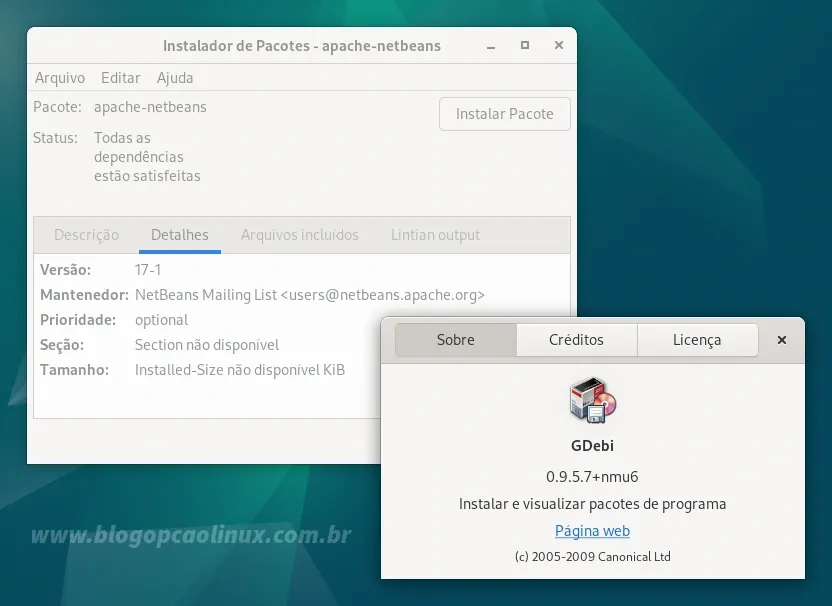 GDebi executando no Debian 12 Bookworm