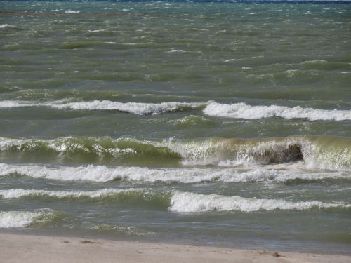 Lake Michigan with green waves