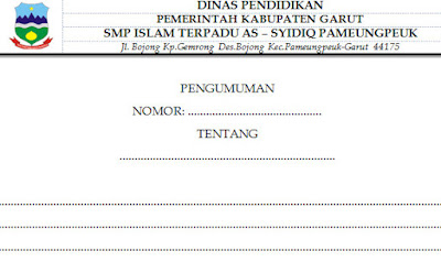 Contoh Format Surat Pengumuman SMP/Mts