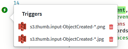 S3 trigger list pop-up with both triggers configured