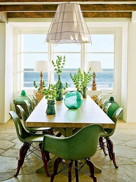 ocean view dining room green and white