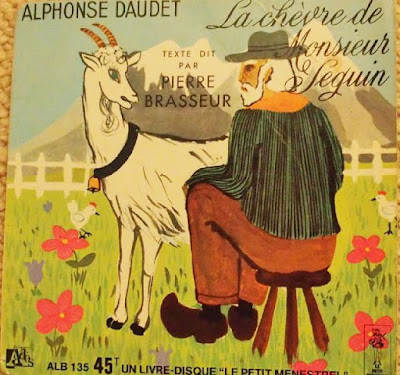 Livre-disque vinyle 45t avec livret,  La chèvre de Monsieur Seguin, Texte dit par Pierre Brasseur, Collection Le petit Ménestrel, années 60 (collection musée)