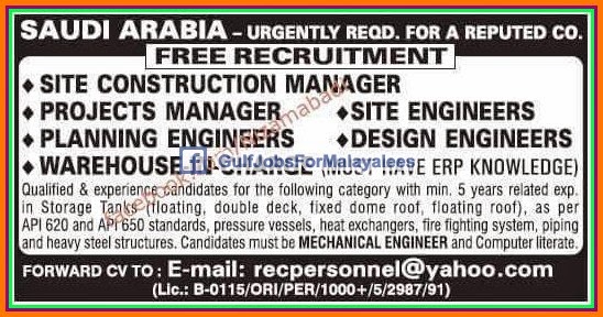 Free job Recruitment for KSA