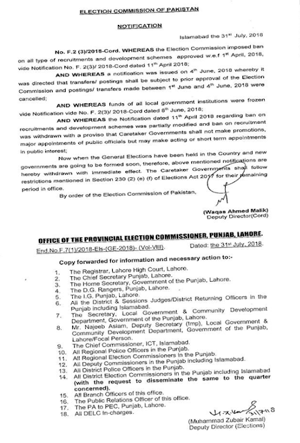 Notification Lifting Ban Election Commission Of Pakistan 