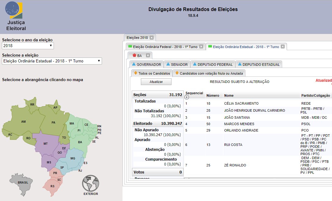 Apuração das eleições 2018 pelo aplicativo ou site do TSE