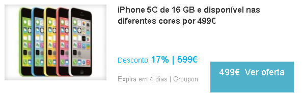 Groupon » iPhone 5C de 16 GB e disponível nas diferentes cores por 499€ » Envio gratuito