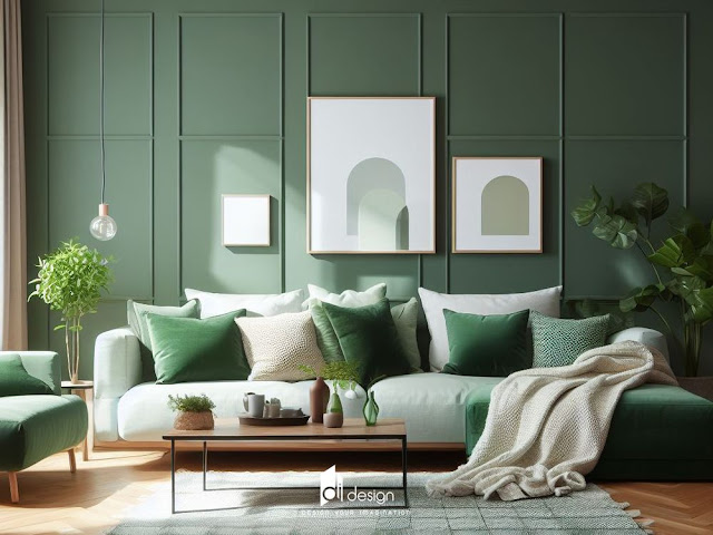 Mẫu phòng khách màu xanh lá cây