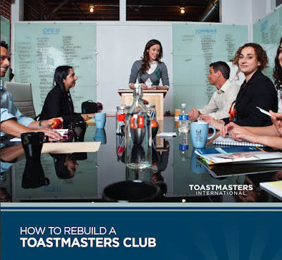 Image of Toastmasters Brochure with lady standing at lecturn and members listening to her