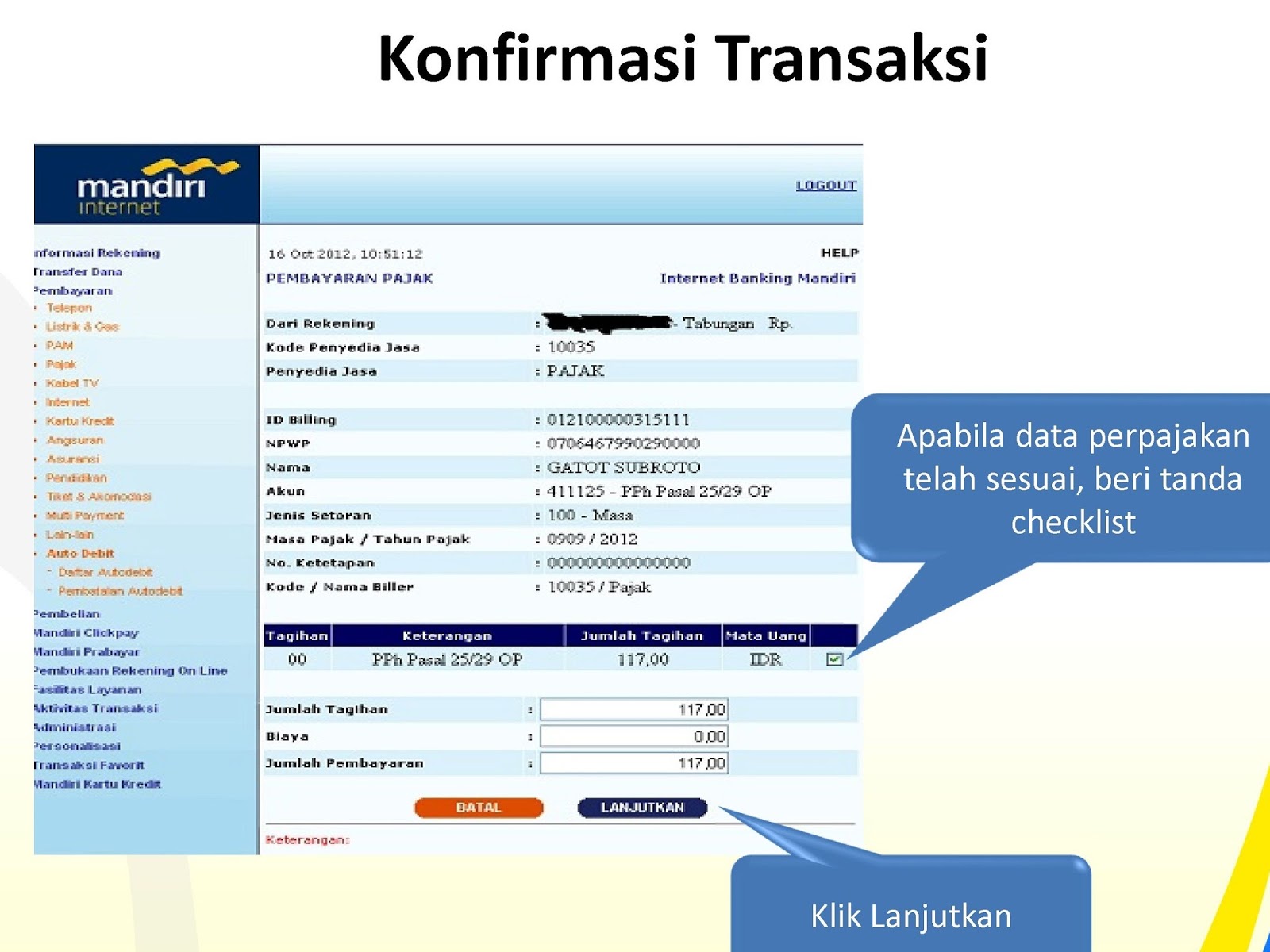 Pajeg Lempung: Bayar - Bayar ID Billing yang sudah dibuat