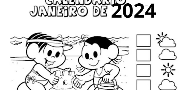  Calendário de 2024 para Colorir Turma da Monica.